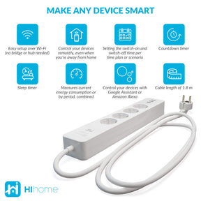 Hihome Hihome WiFi Smart Power Strip 16A - med energimåling og USB WPS-4UEM