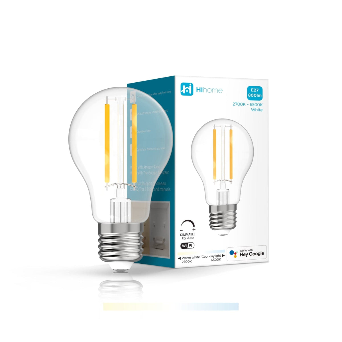 Hihome Hihome Smart Glødetråd LED WiFi pære varm hvid 2700K til Cool Hvid 6500K WAL-FCT27