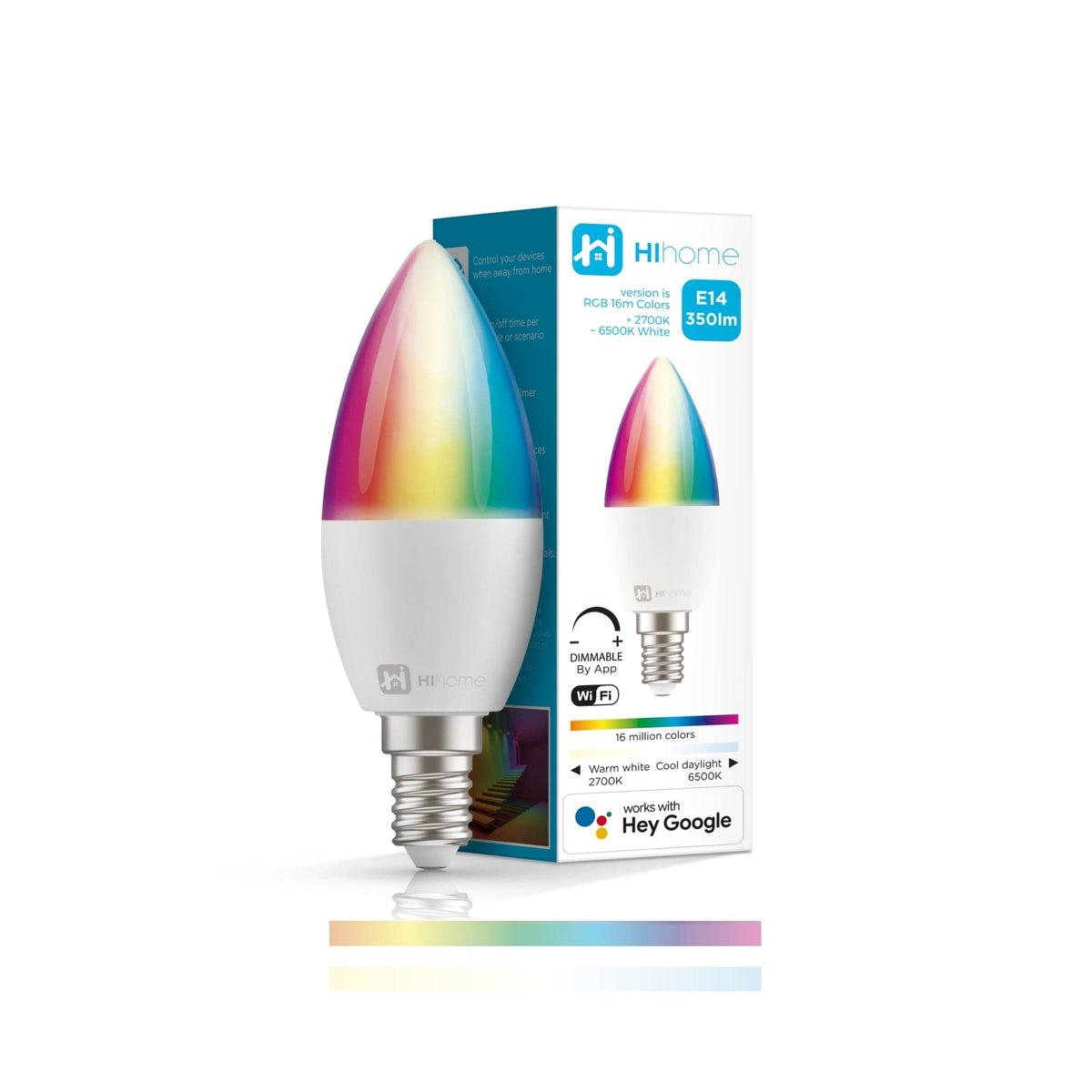 Hihome Smart LED WiFi pære E14 Gen.2 RGB 16M farver + Varm hvid 2700K til cool hvid 6500K